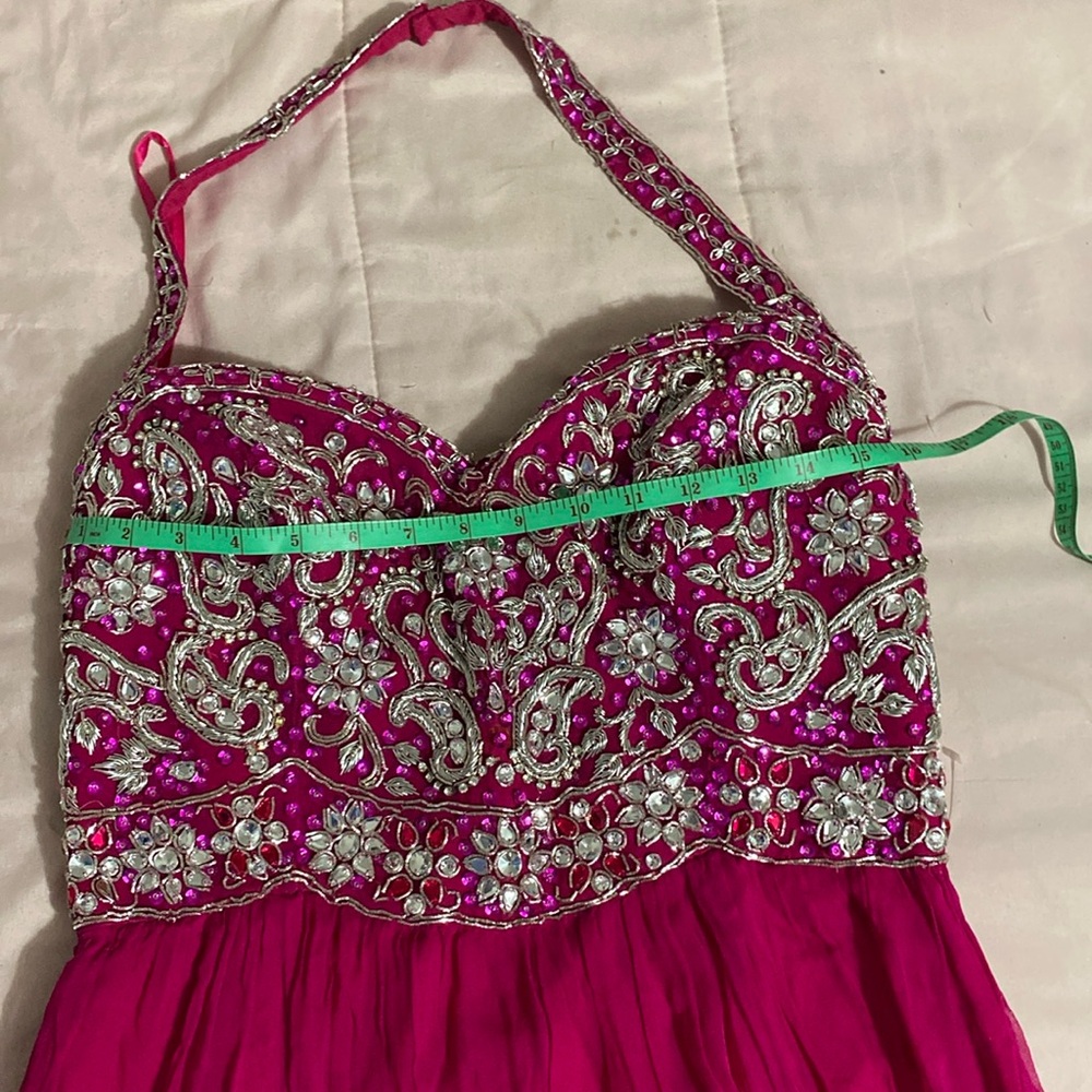 Halter hot pink Beads & Sequins maxi Dress